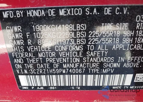 2023 Honda Hr-V 2Wd Sport from USA, damaged, VIN 3CZRZ1H59PM740067